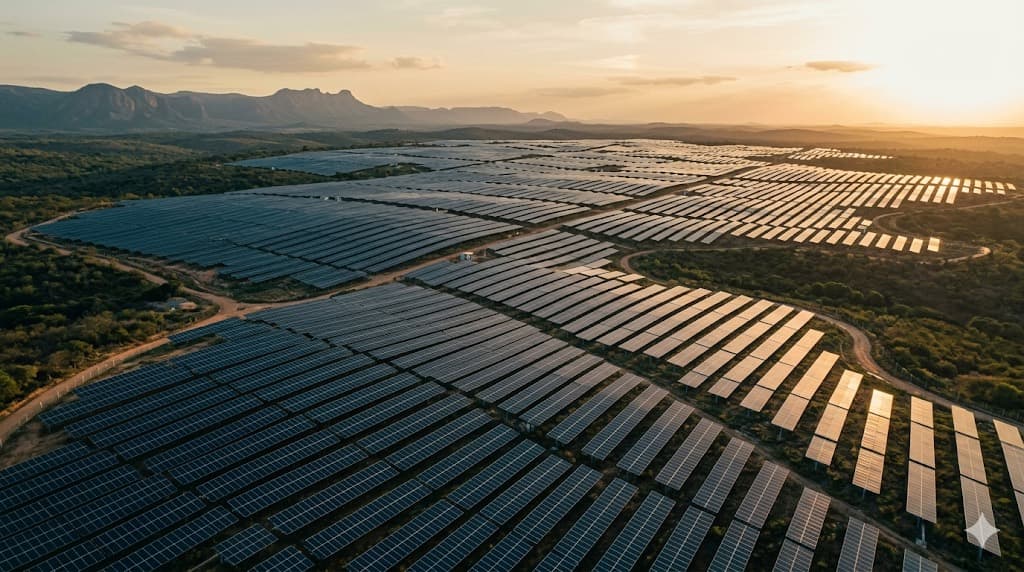 Vista aérea de usina solar fotovoltaica